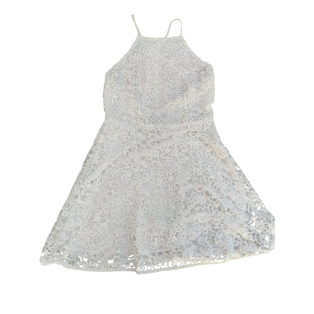 Kendall & Kylie Dress Womens M White Lace Mini Skater Halter Neck Cocktail Party